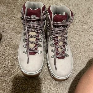 Timberland Hiking Boots - Taupe and Burgundy.